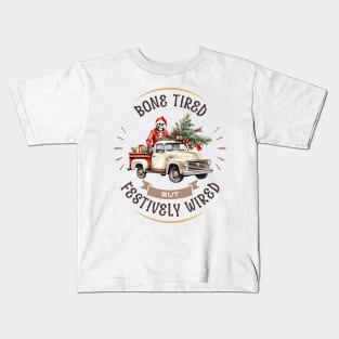 Funny Christmas Skeleton Wearing Santa Hat, Pickup Truck with Tree Kids T-Shirt